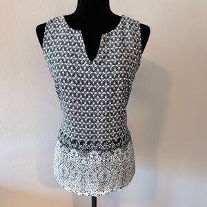 Renee C. Black and White Geometric Blouse